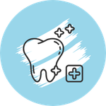 icono diente y brillos con fondo azul